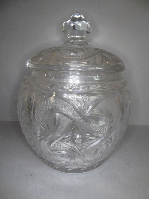 A fine mid-20th century cut-glass punch barrel and stand; probably Bohemian, the cover, barrel- - Image 9 of 20