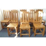 A good set of antique-style pine chairs; vertical splats, solid seats and square legs united by