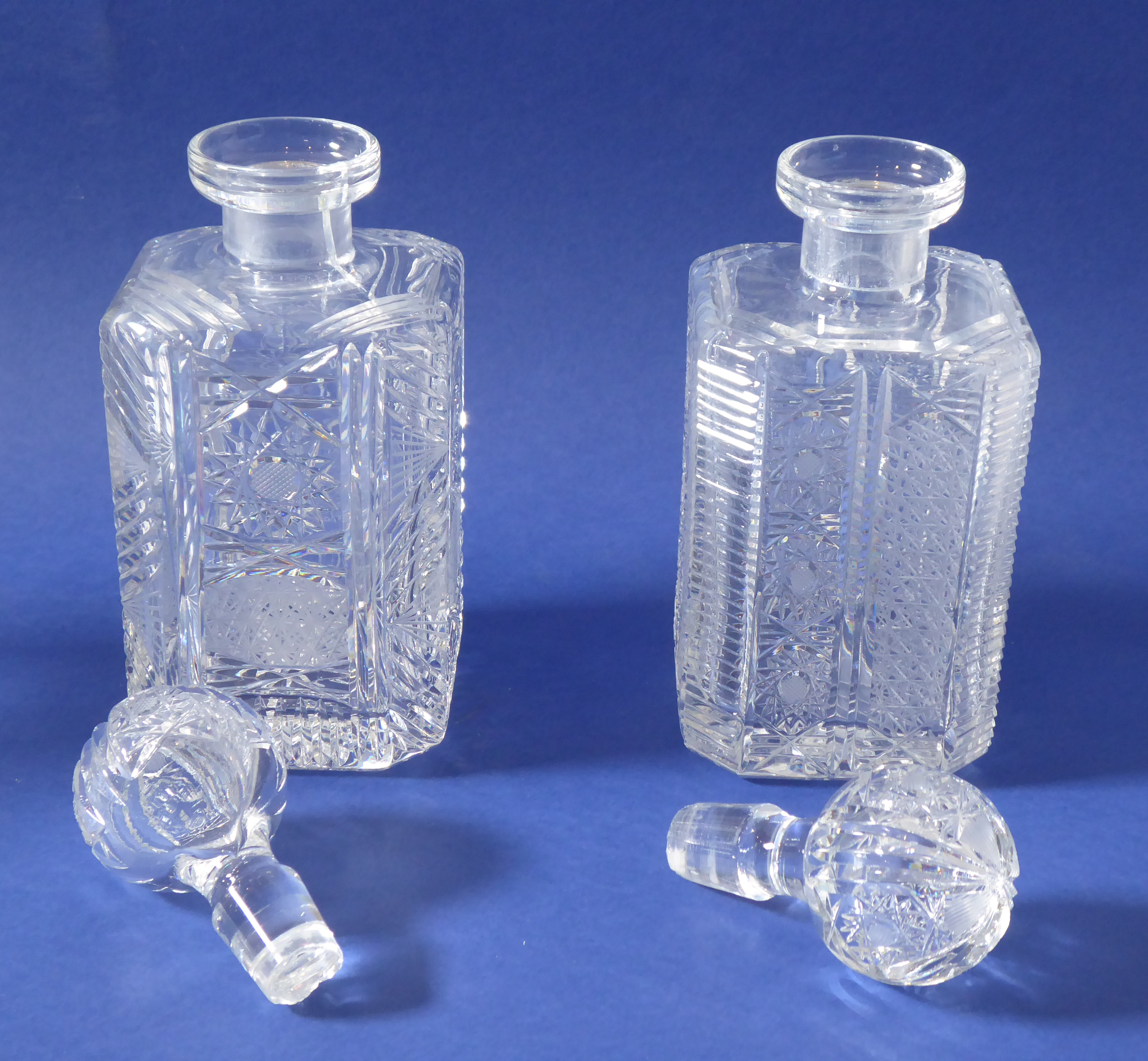 Three fine quality hand-cut spirit decanters of square form and with canted corners - Image 7 of 7