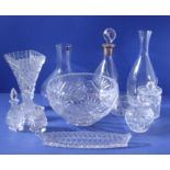 A good selection of glassware to include a heavy cut-glass bowl, a Dartington crystal decanter,