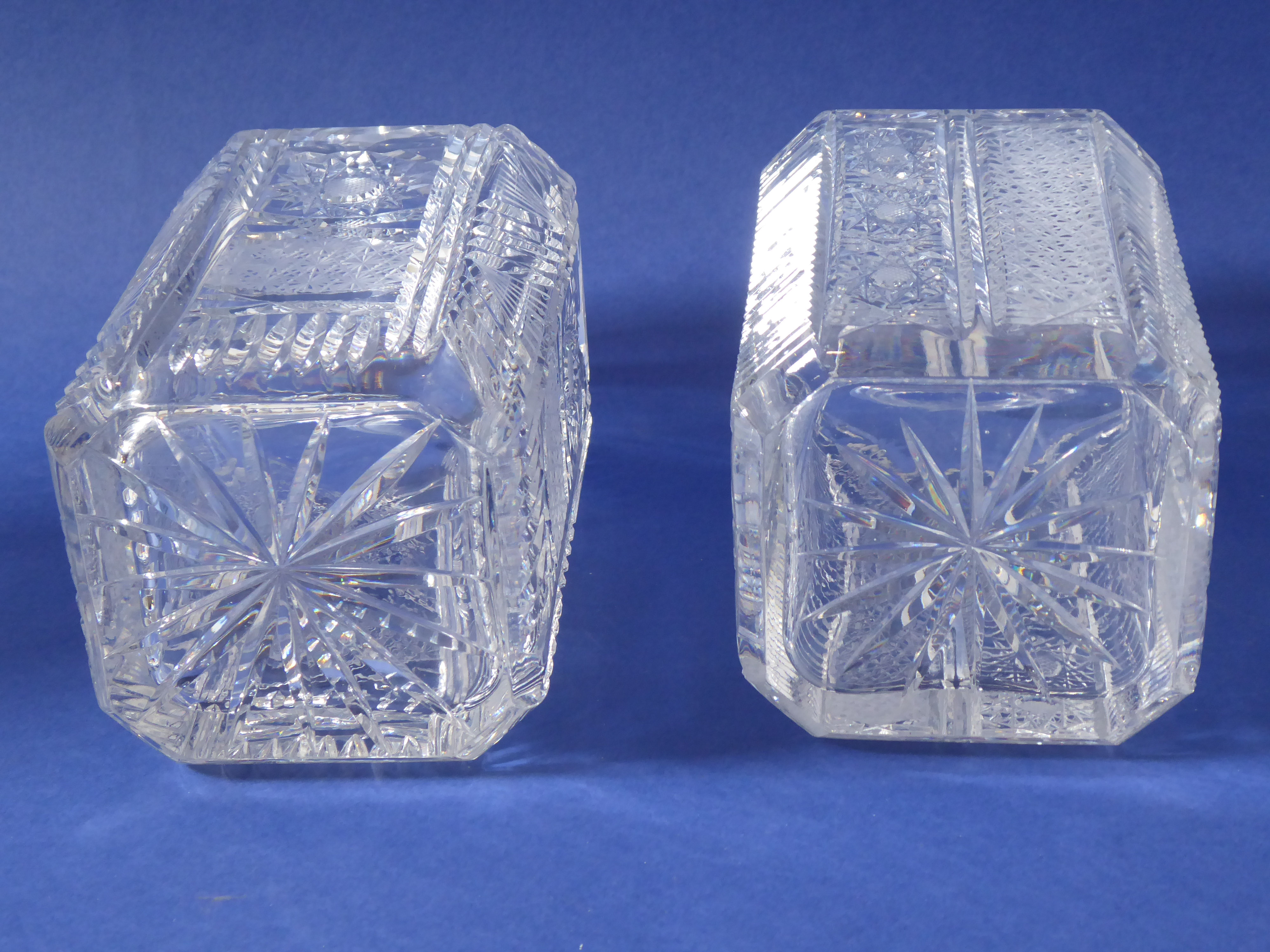 Three fine quality hand-cut spirit decanters of square form and with canted corners - Image 5 of 7