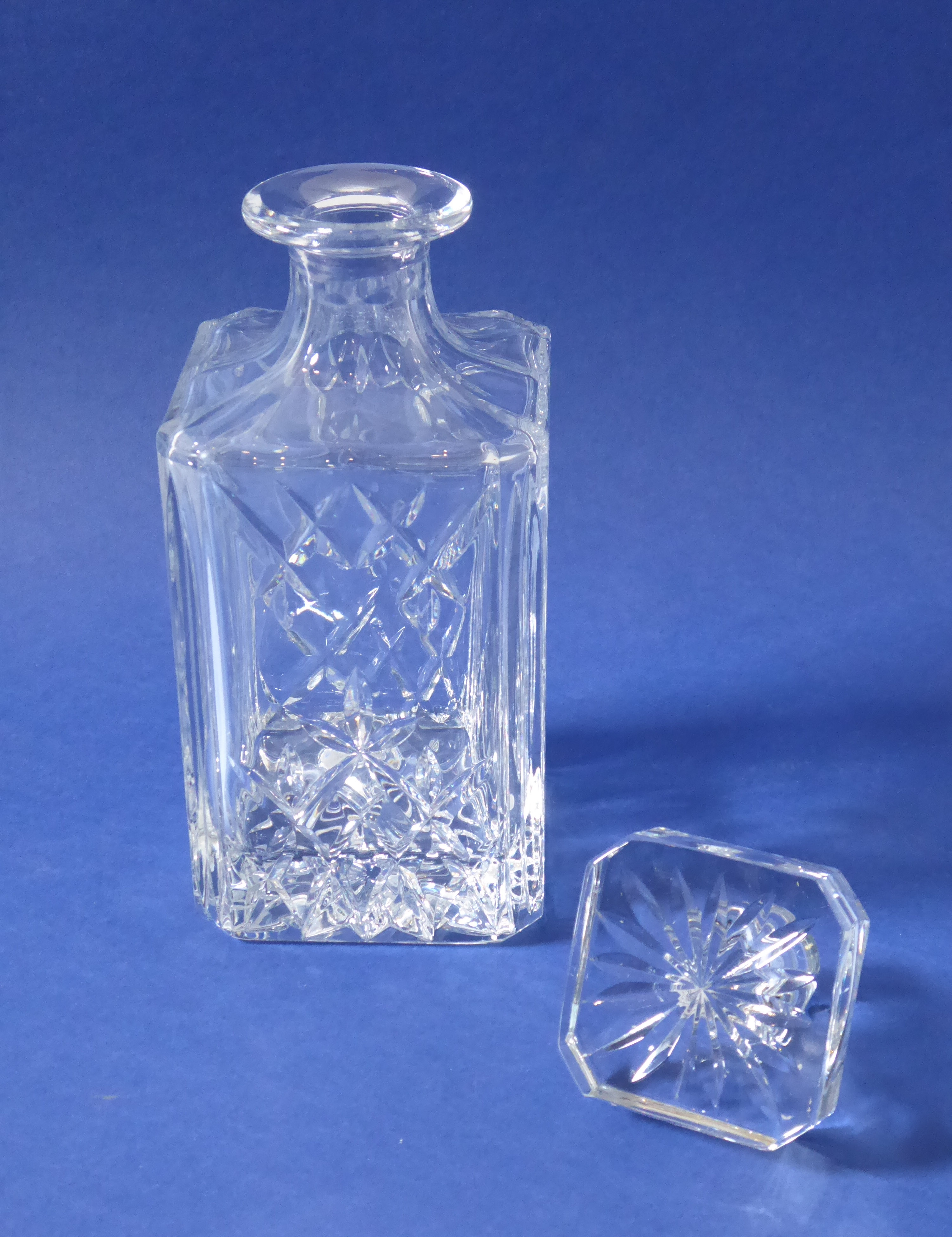Three fine quality hand-cut spirit decanters of square form and with canted corners - Image 3 of 7