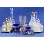 A cut-glass bell-shaped decanter and silver-plate-mounted glassware to include a late 19th