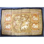 A highly decorative wall-hanging (possibly Thai) depicting a carriage and four opposing elephants