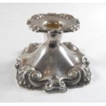 A Danish white metal table taper candlestick of small proportions, the underside signed 'Cohr,