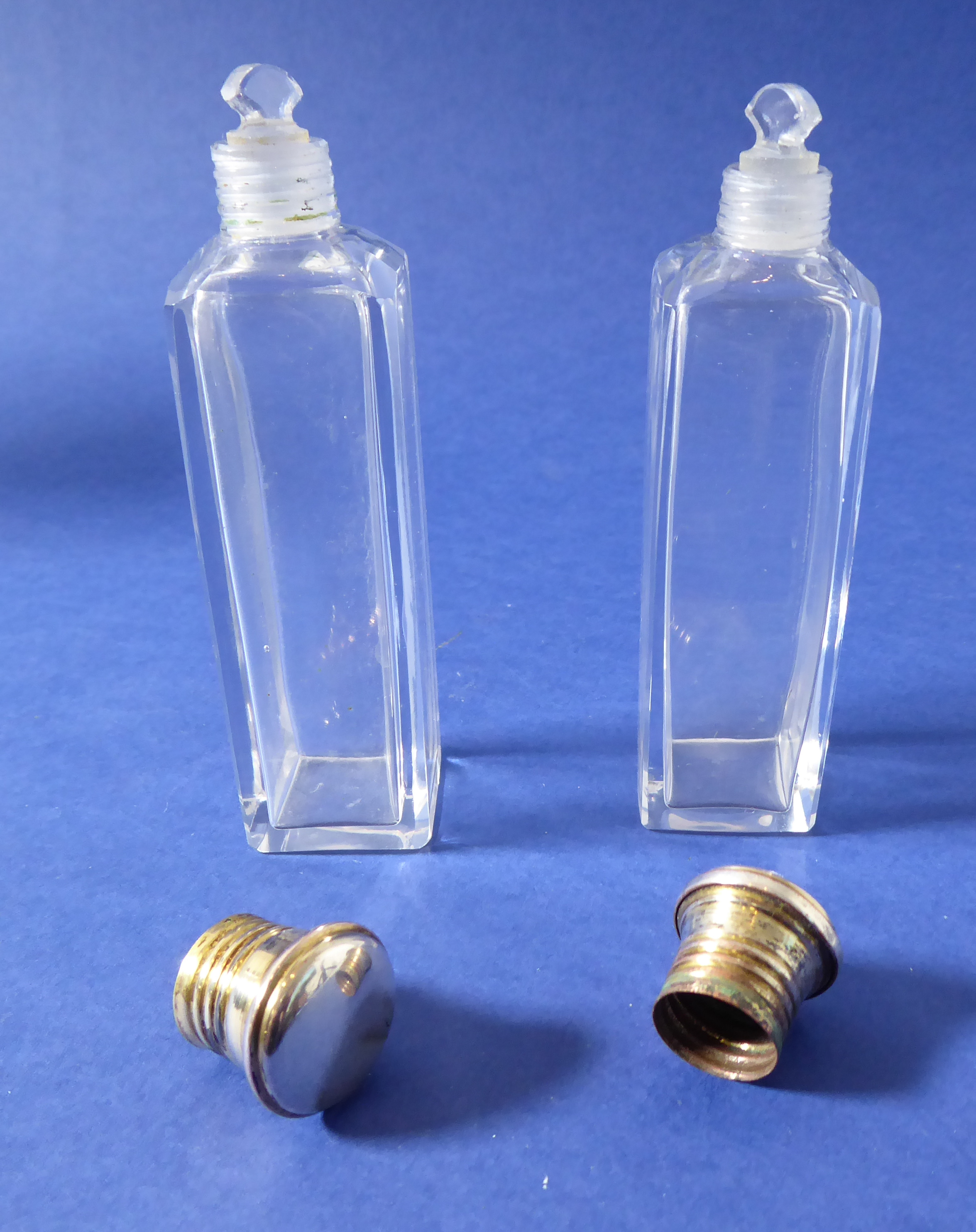 A late 19th/early 20th century rectangular cut-glass requisite bottle with silver lid, two smaller - Image 5 of 6