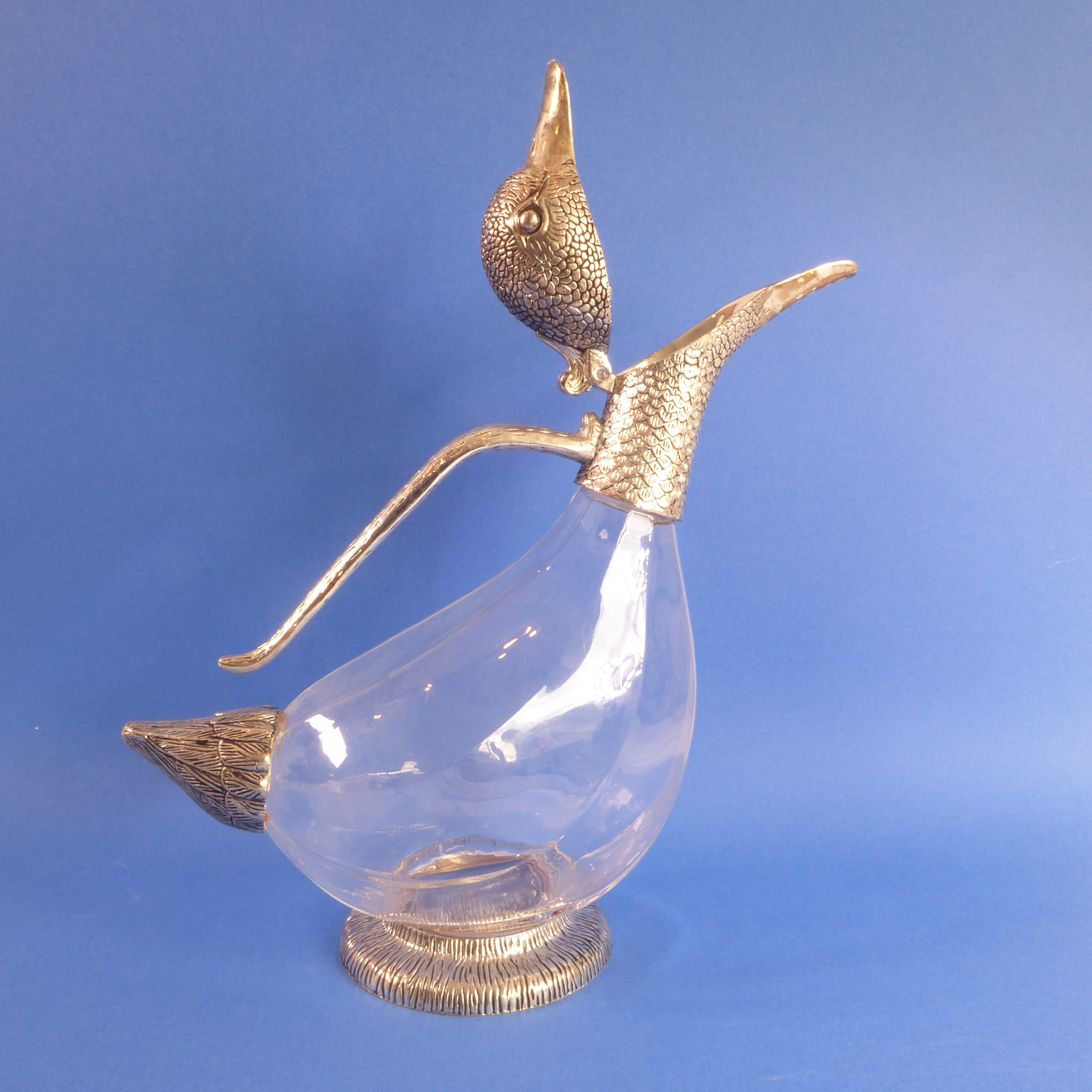 A modern wine decanter in the form of a duck; silver-plate mountings and fluted glass body (27cm - Image 2 of 3