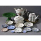 A selection of mostly late 18th to early 19th century English porcelain to include a boat-shaped
