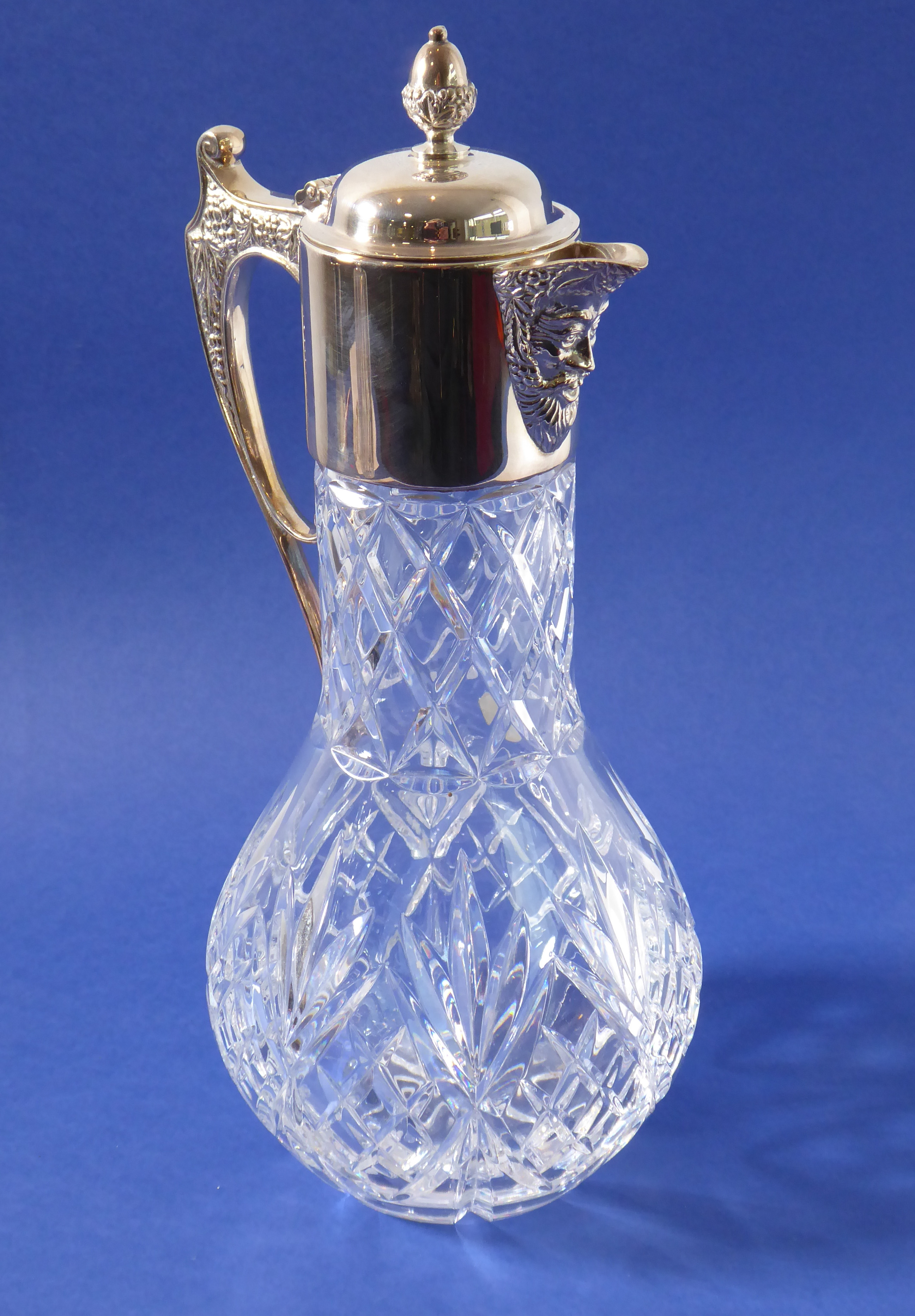 A Portuguese lead crystal claret jug; baluster-shaped, silver-plated mounts with the spout - Image 3 of 6