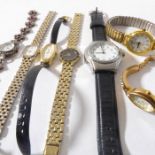 One gentleman's and six lady's dress watches including an example with hallmarked silver bracelet