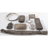 Silver and silver plate to include a Dunhill lighter, an interesting leather-mounted silver stamp