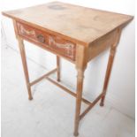 A natural wood finish (possibly maple) side table; the overhanging top above a single full-width