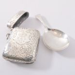 A silver vesta case and a caddy spoon (Birmingham 1907 and 1934)