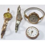 Four Art Deco period lady's gold-cased watches
