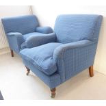 A good pair of modern blue-check-upholstered armchairs – in 19th century style and with turned