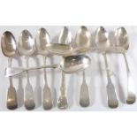 Nine mostly 19th century hallmarked silver serving spoons (various assay offices, year letters and