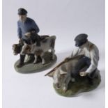 Two mid-20th century Royal Copenhagen porcelain figures (Danish factory): a stockman with two calves