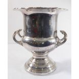 A silver-plated campana-style two-handled wine cooler, the border cast in relief with fruiting