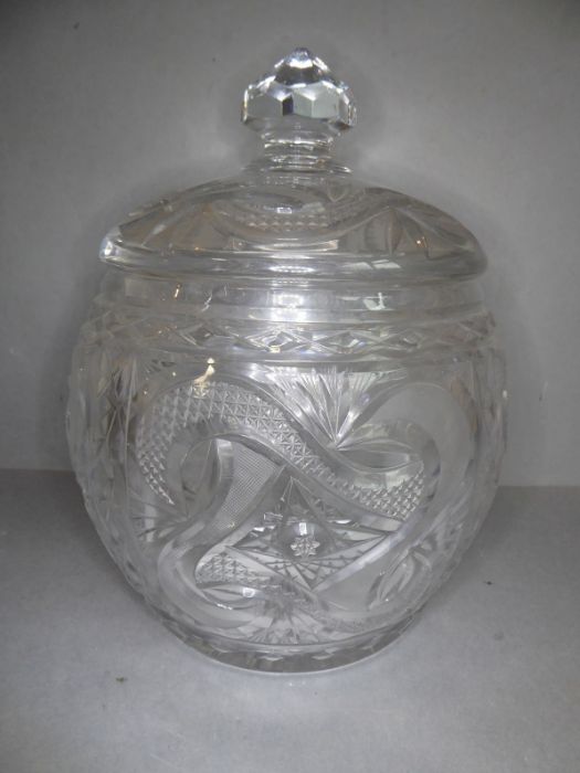 A fine mid-20th century cut-glass punch barrel and stand; probably Bohemian, the cover, barrel- - Image 19 of 20