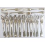 Fifteen mostly early 19th century hallmarked silver table forks with various assay offices, maker'