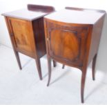 Two early 20th century mahogany bedside cabinets. One bow-fronted and crossbanded with short