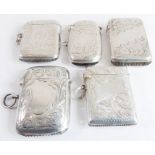 Five hallmarked silver vesta cases – one Chester, Rolason Bros. 1901; and four Birmingham: Wm.
