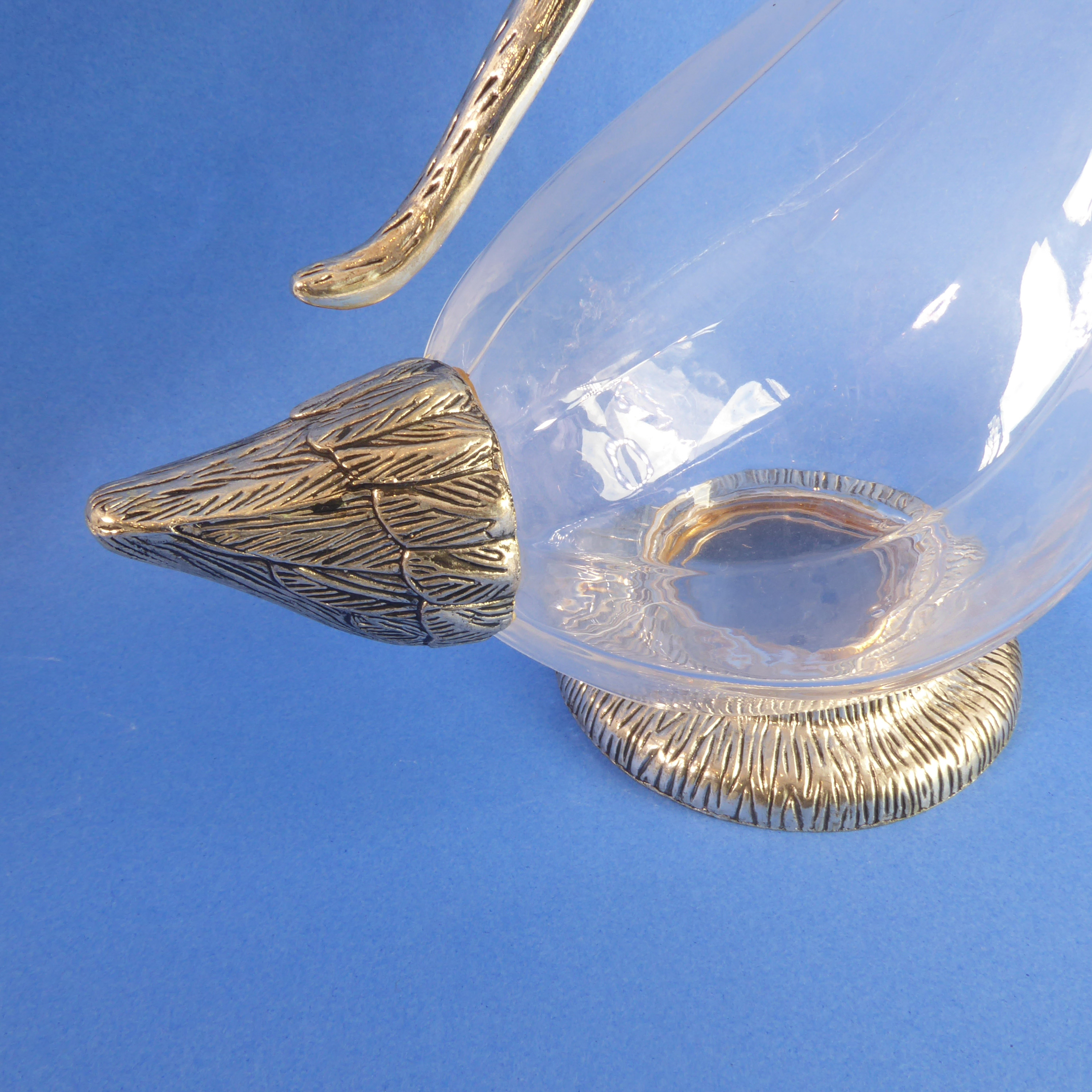 A modern wine decanter in the form of a duck; silver-plate mountings and fluted glass body (27cm - Image 3 of 3