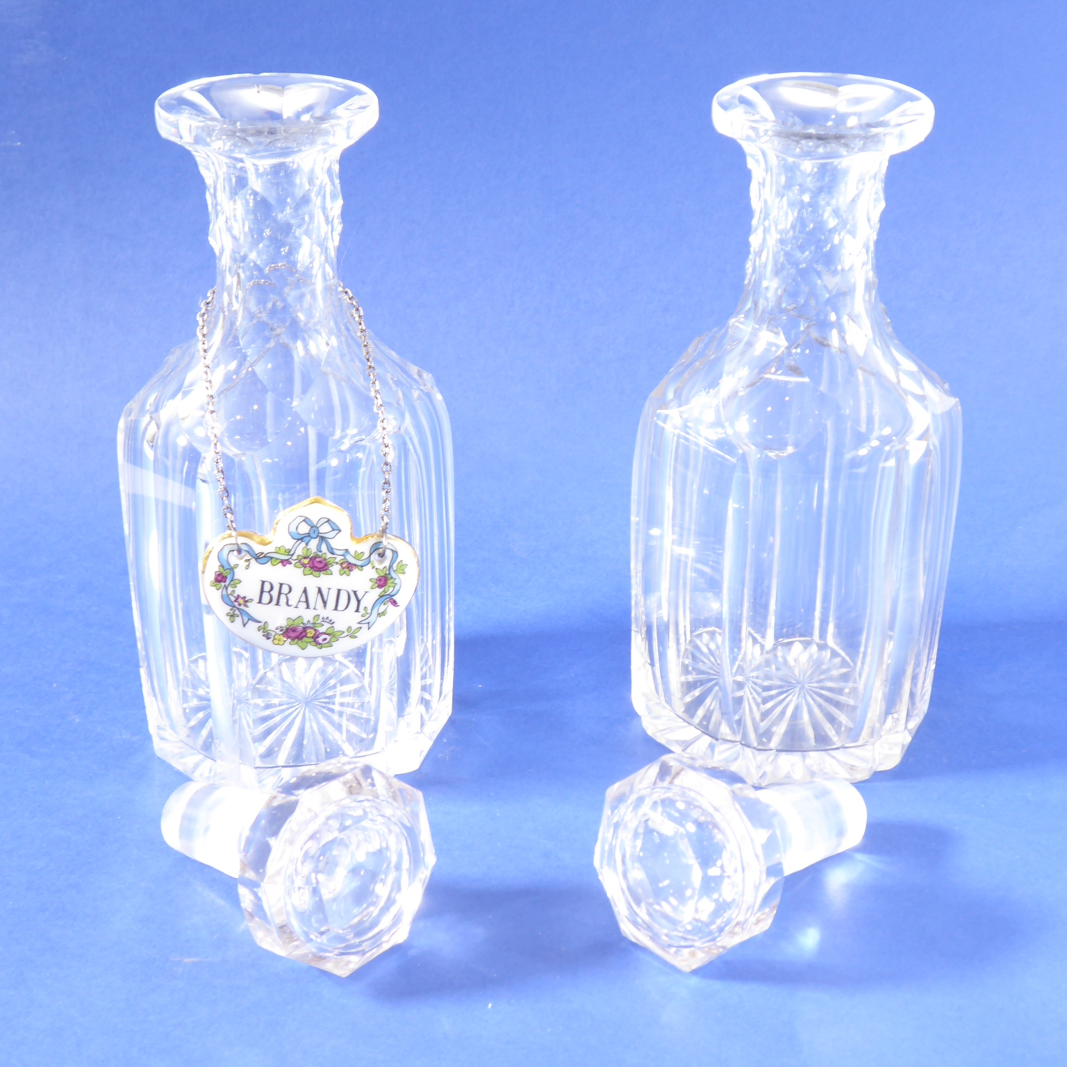 A pair of hexagonal cut-glass decanters (one with Crown Staffordshire 'Brandy' label), together with - Image 4 of 4
