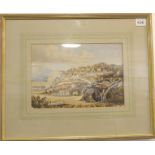 A gilt framed and glazed (later) 19th century watercolour study depicting a continental (possibly