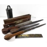 Tools and metalwork etc. to include three oversized 19th century engineer's screw drivers, a brass