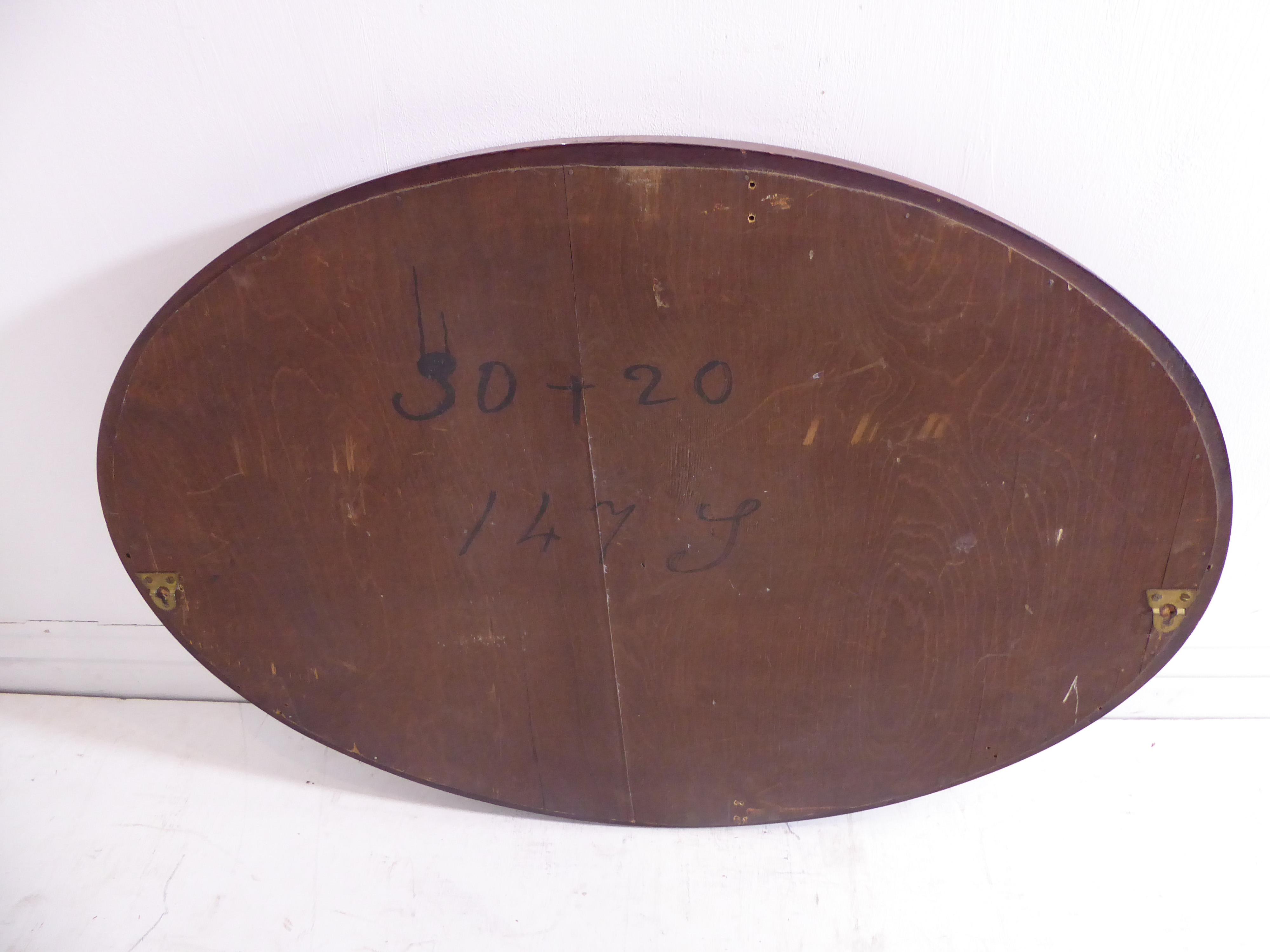 An early 20th century oval mahogany wall-hanging looking glass having bevelled plate (85.5cm x - Image 4 of 4