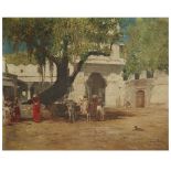 JOHN GLEICH (NÉ EN 1879) ÉCOLE ALLEMANDE COUR OMBRAGÉE EN INDE SHADOWY COURTYARD IN INDIA huile