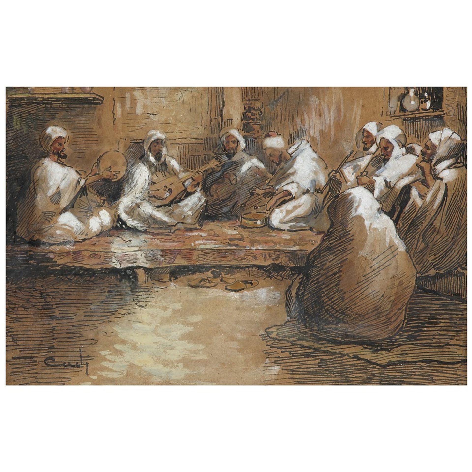 ÉCOLE ORIENTALISTE (XIX-XXE SIÈCLES) - MUSICIENS ARABES / ARAB MUSICIANS - L'HEURE DU THÉ/ TEA - Bild 2 aus 2