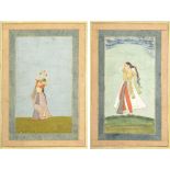 DEUX MINIATURES INDIENNES JAIPUR, probablement XIXe siècle, Gouache et or sur papier, représentant