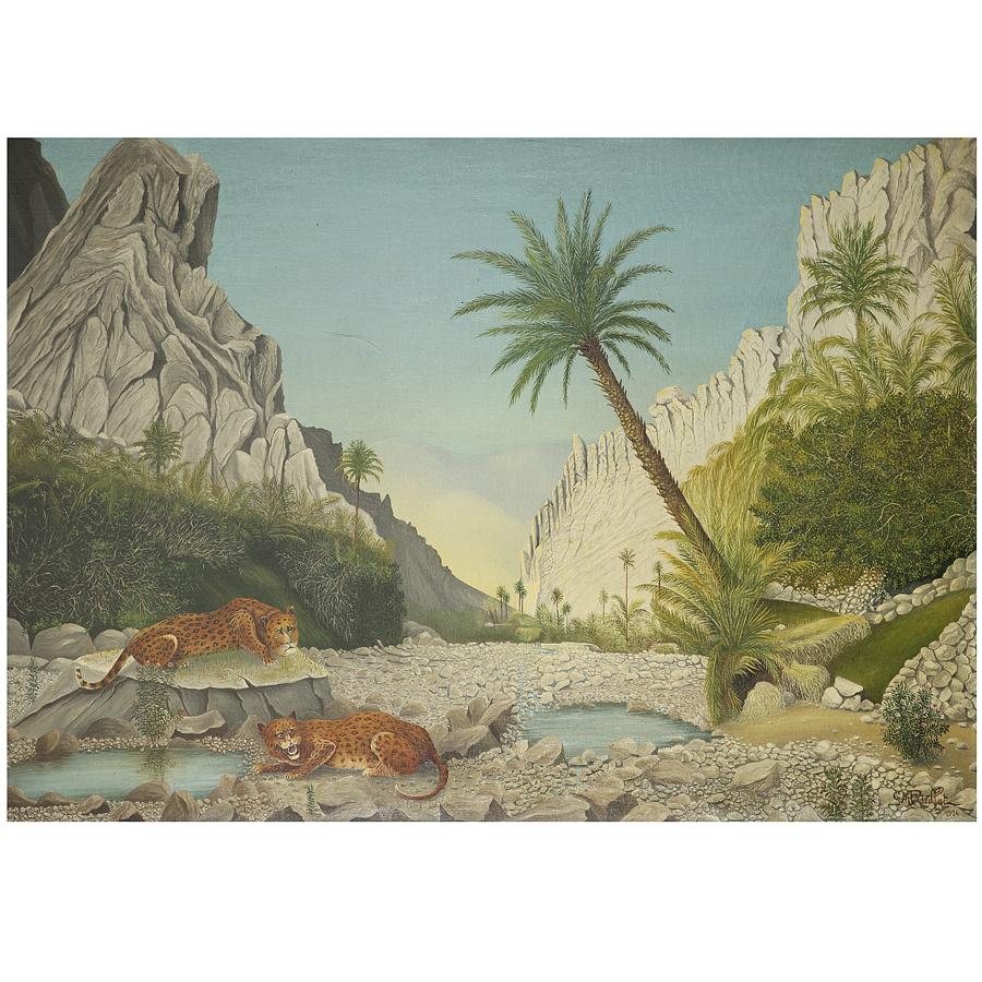 HÉLÈNE PERDRILAT (1894-1969) TIGRES DANS LA VALLÉE D'EL KANTARA TIGERS AT REST IN THE EL KANTARA