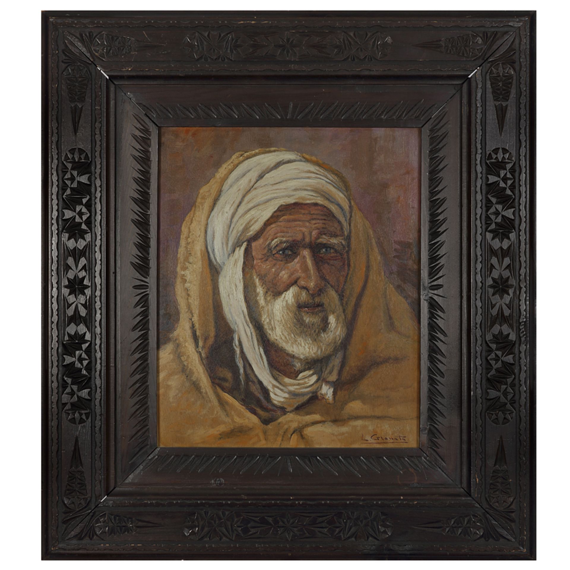 LOUIS GRANATA (1901-1964) PORTRAIT D’ORIENTAL AU TURBAN BLANC Huile sur panneau signée en bas à