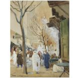 PIERRE LISSAC (1878-1955) SCÈNE DE RUE ANIMÉE AU MAROC ANIMATED STREET IN MOROCCO Gouache et