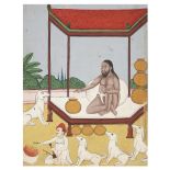 f-ASCÈTE HINDOU MINIATURE INDIENNE à la gouache sur papier représentant un sadhu s'adonnant au