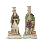 DEUX GRANDS FLACONS-STATUETTES DANS LE GOÛT DE JACOB-PETIT en porcelaine émaillée polychrome et