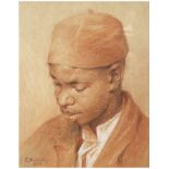 ODETTE BRUNEAU (1891-1984) JEUNE HOMME AU FEZ YOUNG BOY WITH A FEZ Dessin au pastel et crayon gras