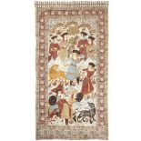 TENTURE VERTICALE PERSANE (KALAMKARI) en toile de coton imprimée représentant une scène de chasse