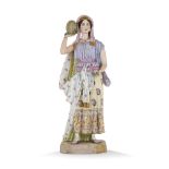 RARE STATUETTE en biscuit polychrome et dorée représentant une jeune femme des îles grecques