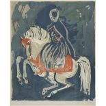 D'APRÈS HASSAN EL GLAOUI (1924-2018) CAVALIER ARABE SUR FOND BLEU ARAB HORSEMAN ON A BLUE GROUND