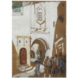 PIERRE LISSAC (1878-1955) SCÈNE DE RUE ANIMÉE AU MAROC ANIMATED STREET IN MOROCCO Gouache et