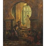 ISIDORE VAN MENS (1890-1985) PORTE VERTE DANS LA MEDINA, GREEN DOOR IN THE MEDINA, Huile sur toile
