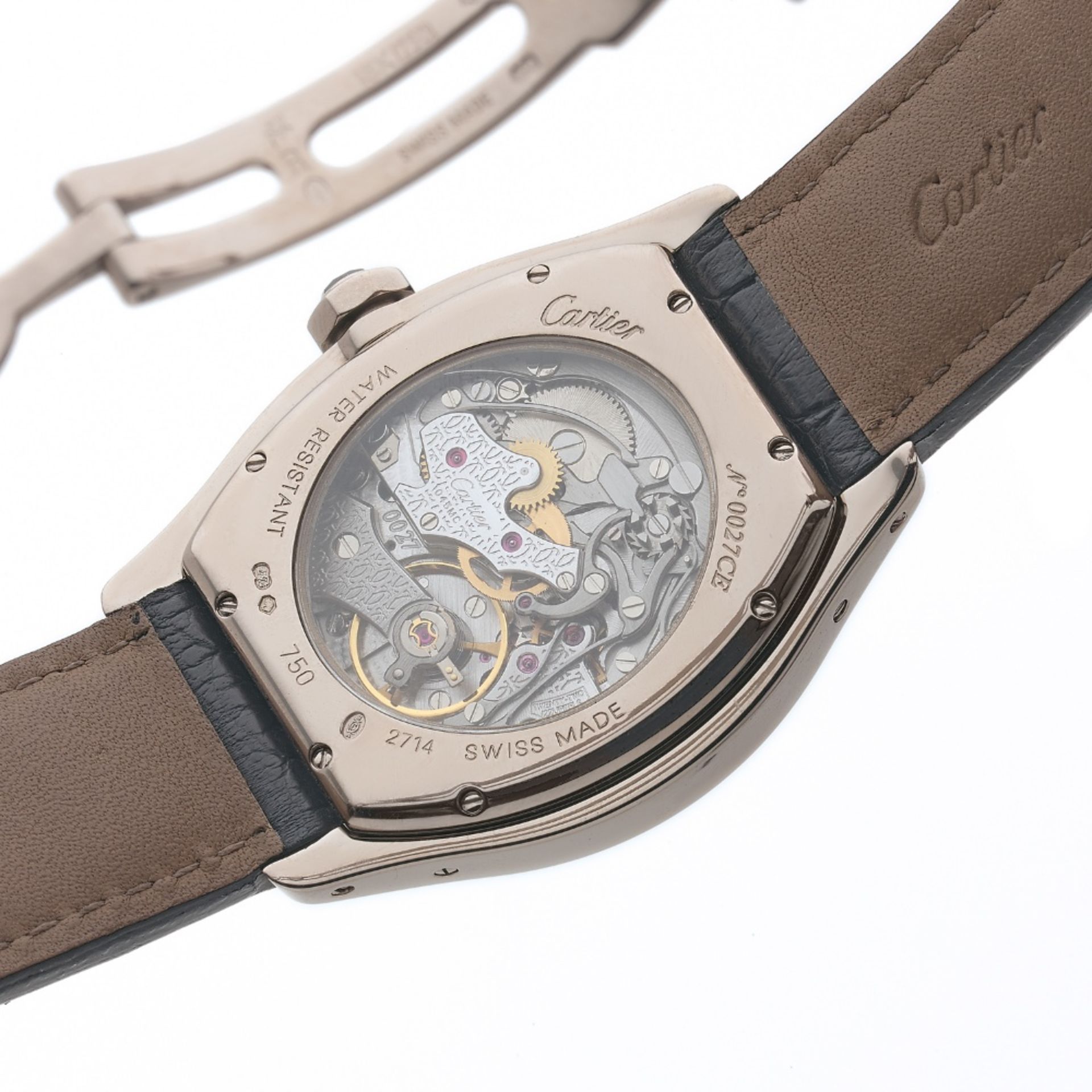 CARTIER TORTUE MONOPOUSSOIR CPCP. REF. 2714., Montre bracelet en or gris 18K avec chronographe - Image 2 of 2