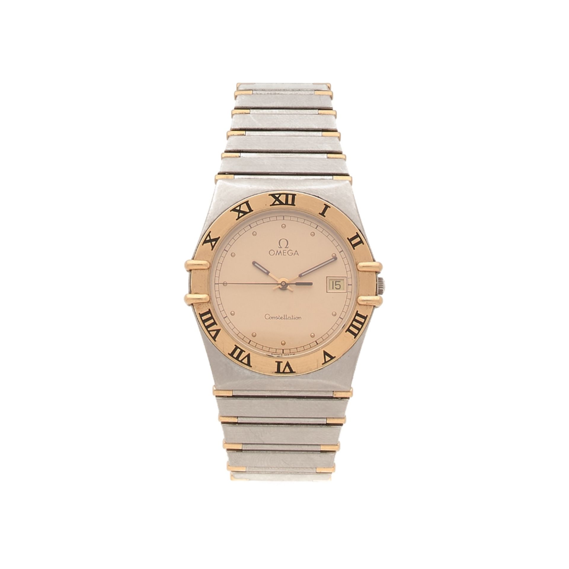 OMEGA CONSTELLATION, Montre bracelet en acier et or rose 18K. BOÎTIER : tonneau en acier. CADRAN :