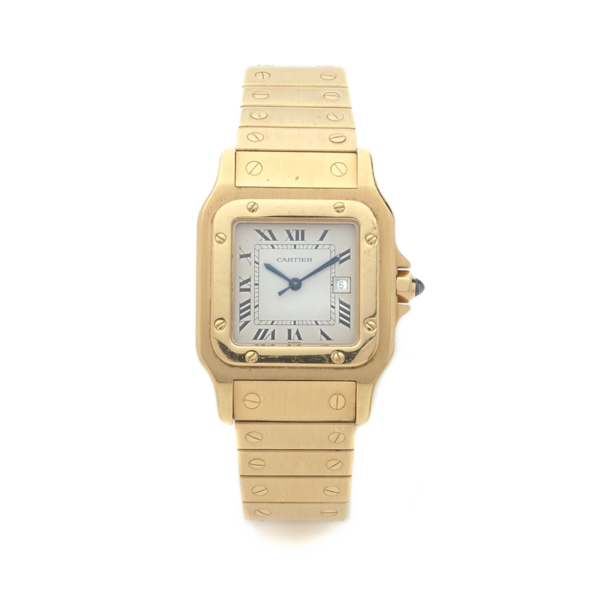 CARTIER SANTOS, VENDUE EN 1979 Montre bracelet en or jaune 18K. BOITIER : carré avec lunette