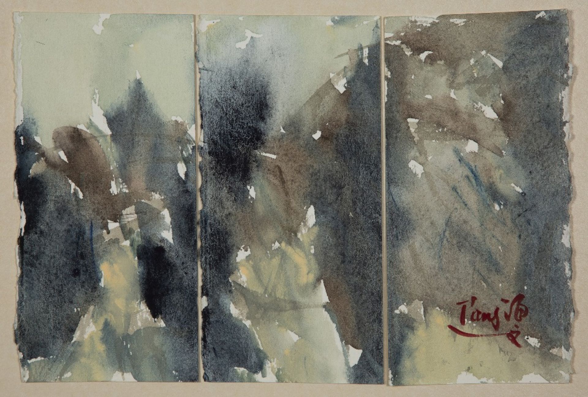 T'ANG HAYWEN (1927-1991) SANS TITRE (TRIPTYQUE) Aquarelle sur papier. Cachet de la signature en
