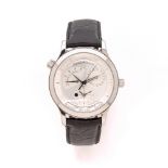 JAEGER LECOULTRE MASTER GEOGRAPHIC. REF. 142.8.92. VERS 1997 Montre bracelet en acier sur cuir